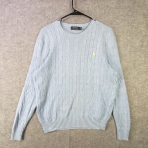 Polo Ralph Lauren Sweater Mens Small Blue Cable Knit Crewneck Pullover Pony Logo